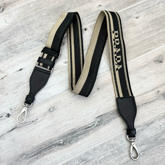 Prada Black Beige Logo Adjustable Shoulder Strap - Picture 1 of 12